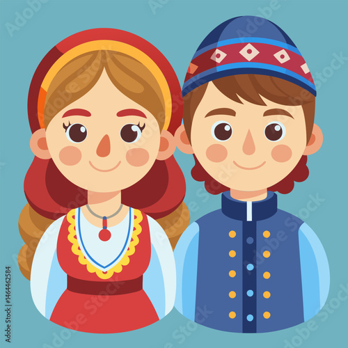 Charming portrayal of a boy and girl in traditional folk costumes. showcasing cultural diversity and heritage.