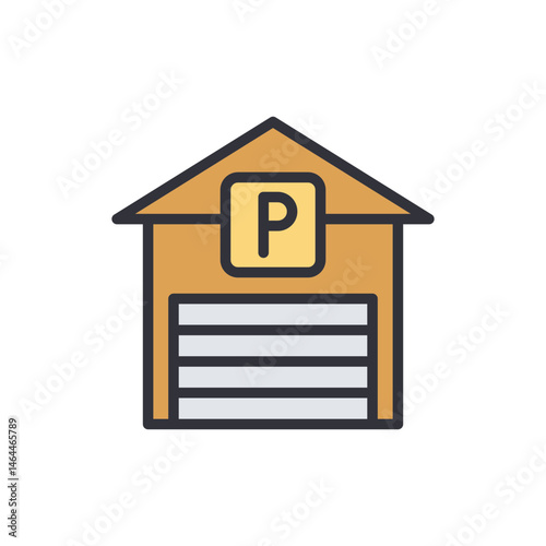 Parking garage icon with a simple and symbolic design on White Background