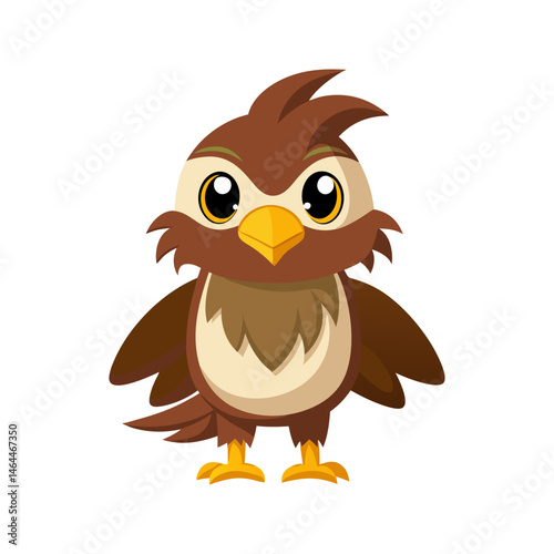 Adorable Cartoon Bird Illustration.  A Cute Brown Bird Character