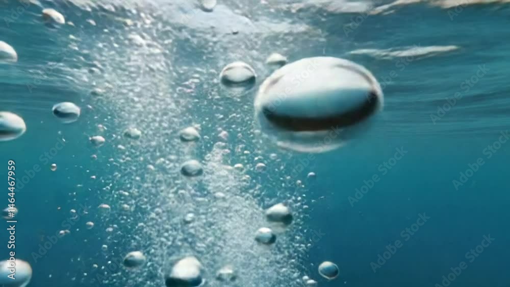 水中上昇 気泡群 青色 水中写真 美しい光