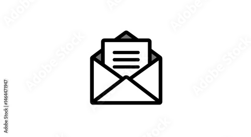 Black outline of an opened envelope with a letter inside, symbolizing communication and correspondence.