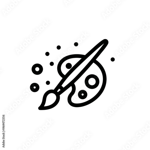 A minimalist black and white illustration featuring a paint palette and brush, symbolizing creativity and artistic expression.