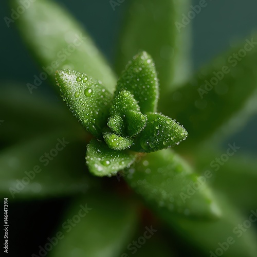 Raindrops gently collecting in spiral aloe leaf center