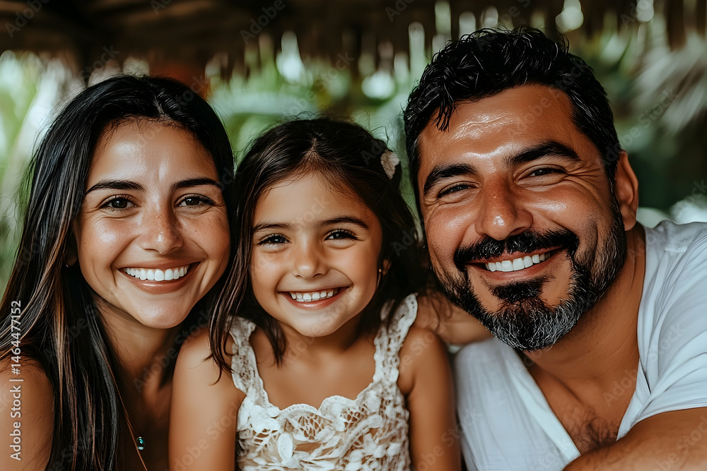 Obraz premium Happy family portrait smiling parents and child close up