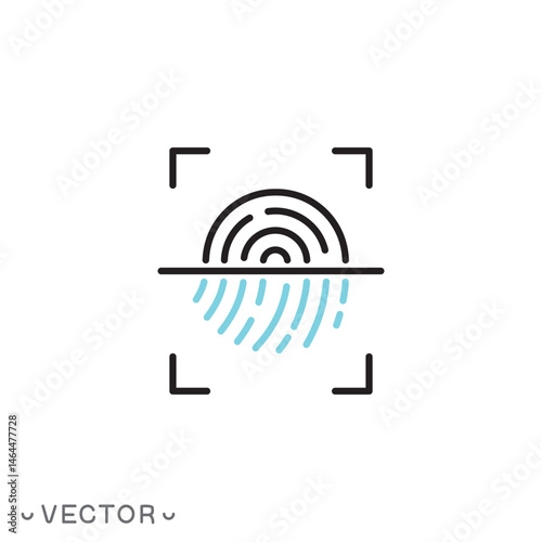 fingerprint icon, finger print scanner concept, thin line symbol isolated on white background, editable stroke eps 10 vector illustration