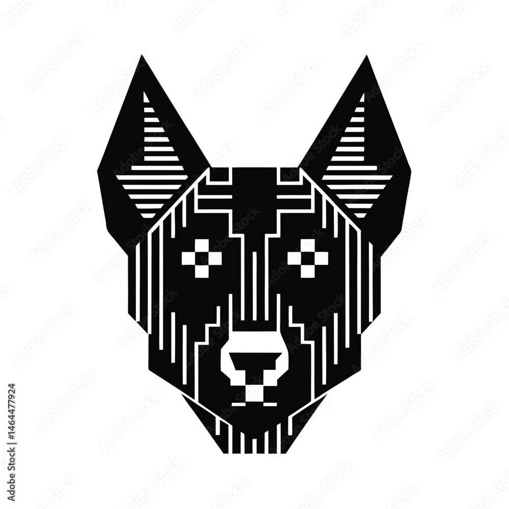 Fototapeta premium Geometric dog head vector illustration in black and white perfect for logos and designs