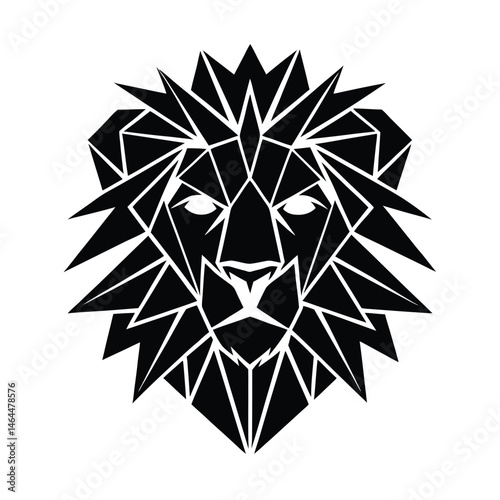 Geometric black lion head design showing strength and courage against a white background