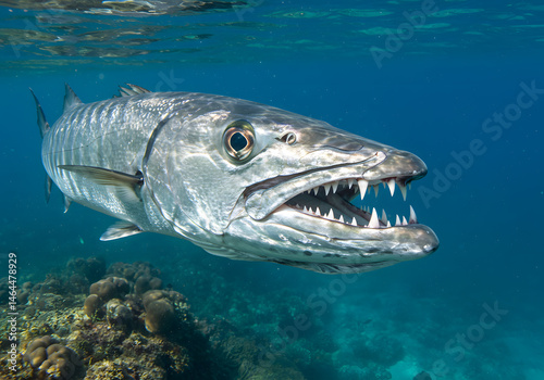 Great Barracuda Underwater Closeup  Ocean Predator Teeth  Marine Life Tropical Fish