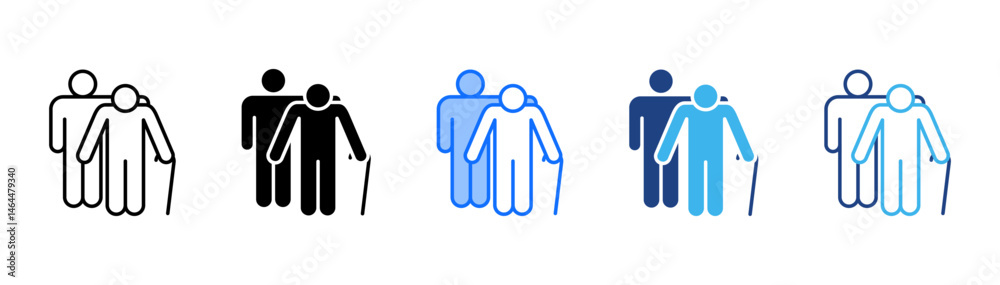 Elderly Care And Support Icon Set With Multiple Style Collection Elderly Care And Support Icon Set With Multiple Style Collection