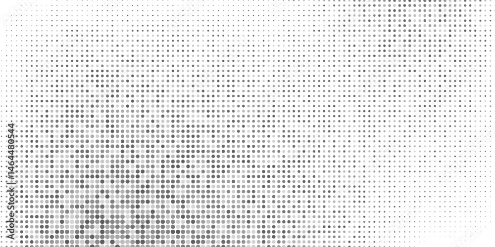 Monochrome Halftone Background. Abstract Texture with Different Sizes Black Dots on White Fond for Card, Print. Retro Digital Black and White Background. Vector Texture.