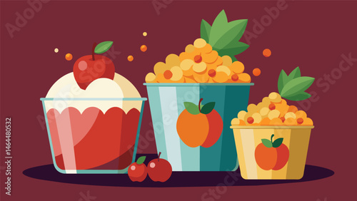 A mouthwatering feast of popcorn flavors inspired by seasonal ingredients including pumpkin e apple cinnamon and cranberry orange captured in dainty. Vector illustration
