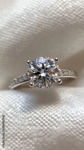Elegant Round Cut Diamond Ring On White Background