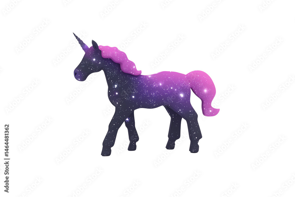 Fototapeta premium A magical unicorn with a cosmic, star-filled pattern and a vibrant purple mane and tail.