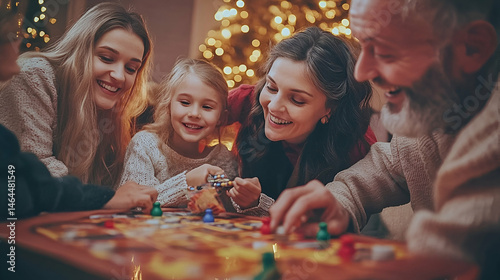 Family Playing Board Game on Christmas Eve