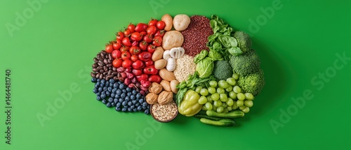 Wallpaper Mural Brain Food: Colorful Assortment of Healthy Ingredients Arranged in the Shape of a Brain on a Green Background Torontodigital.ca