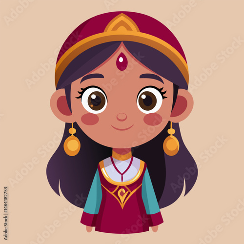 Adorable Cartoon Princess in Traditional Indian Attire