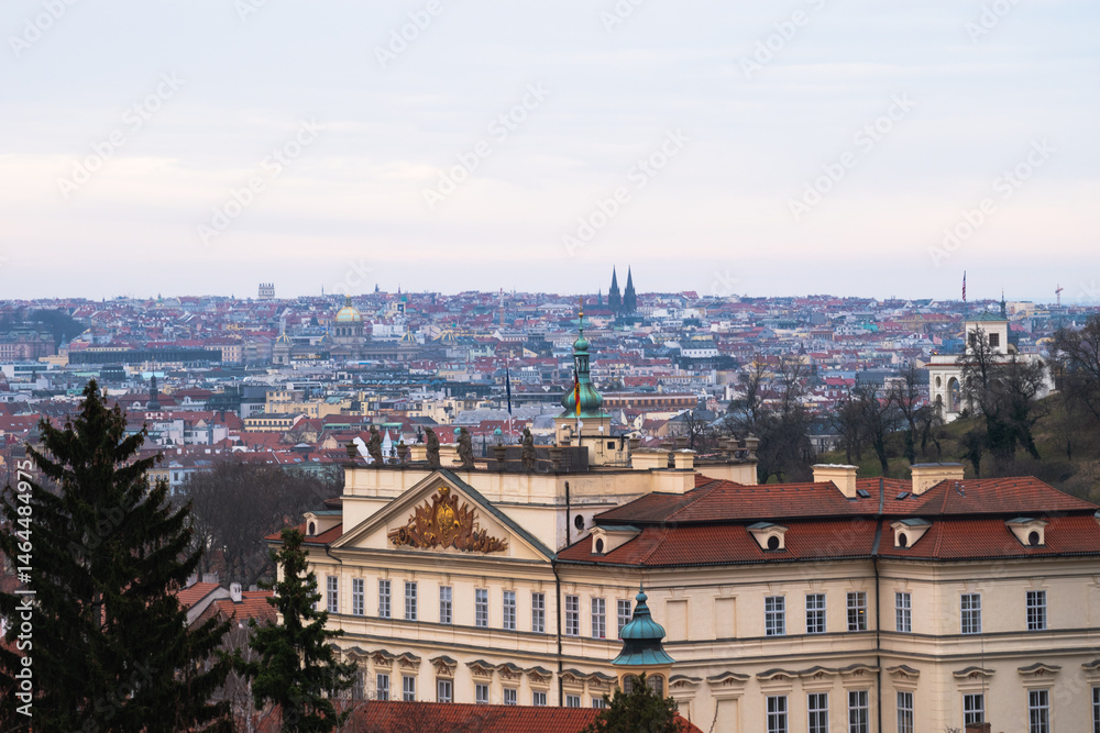 Fototapeta premium A cityscape view of the city of Prague, Czech Republic from the top of Prague Hill.
