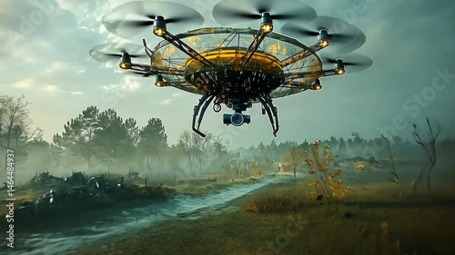 the drone is flying above the forest nature
