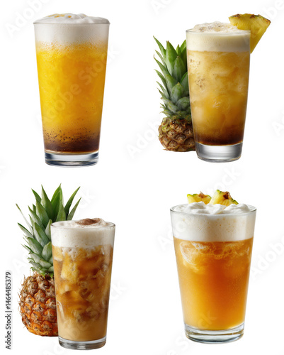 Tropical Coffee Soda, Pineapple, Foam, White Background  