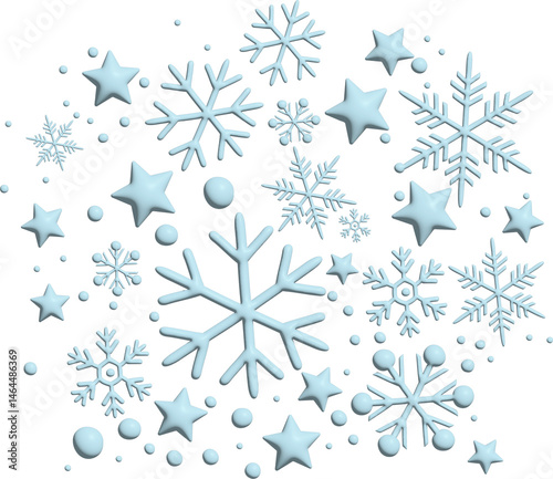 3d render of blue snowflakes