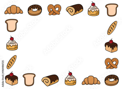 디저트 빵 베이커리 라인드로잉 유치원 프레임 테두리(dessert bread bakery cafe kindergarten frame)