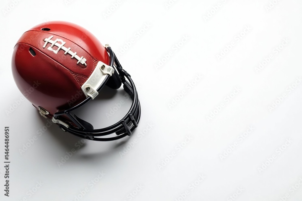Fototapeta premium Overhead view of helmet and football on white, touchdown, gridiron, shot