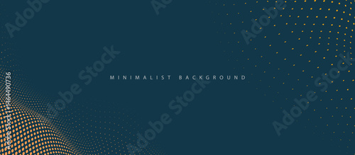  modern minimalist abstract background with wave-like tan-orange dotted pattern on dark teal-blue, accented by scattered gold dots
