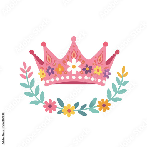 Pink_Crown_with_Floral_Wreath_Watercolor_Illustration