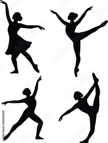 Silhouette Ballet Dancer Poses Vector Set