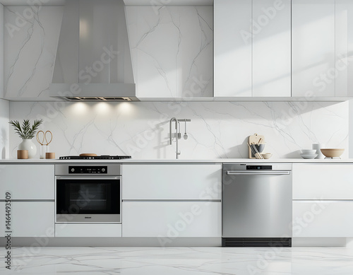 Modern Kitchen Interior with Appliances and Marble Accents