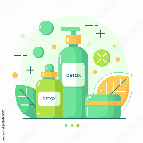 Detox skincare products in a modern style with green colors  