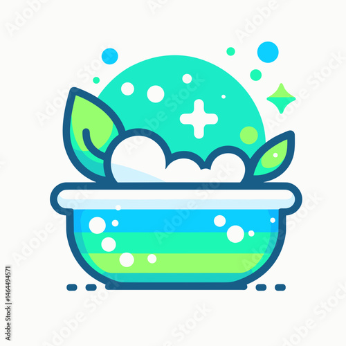 Detox Foot Bath with Leaves and Bubbles in Clean Design  