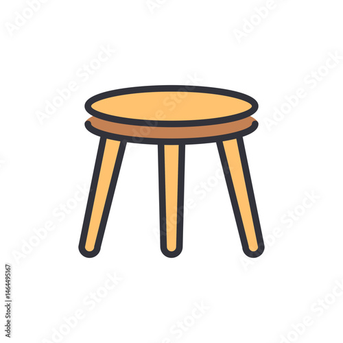Illustration of a rustic, three-legged stool with a cartoon aesthetic