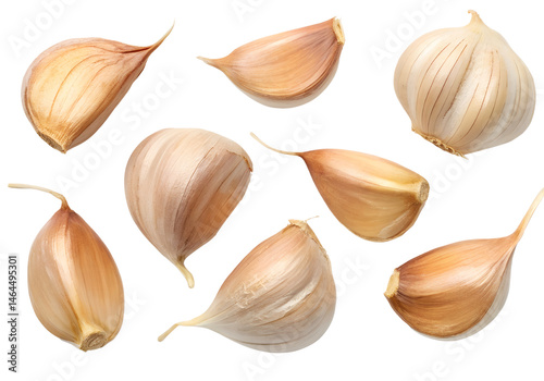 Whole Garlic Bulbs and Cloves on White Background