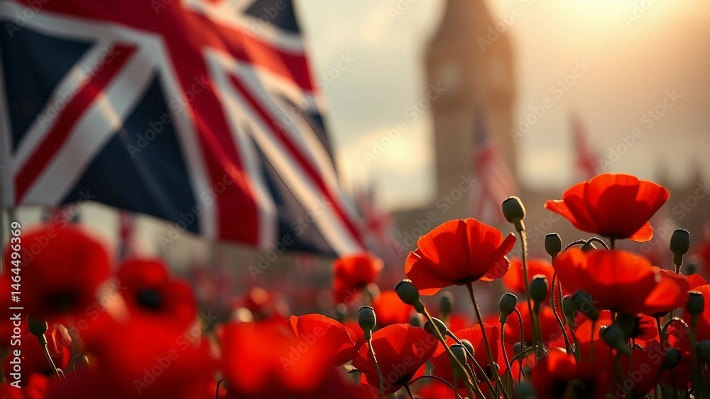 VE Day Tribute Union Jack Flag and Poppies 4K