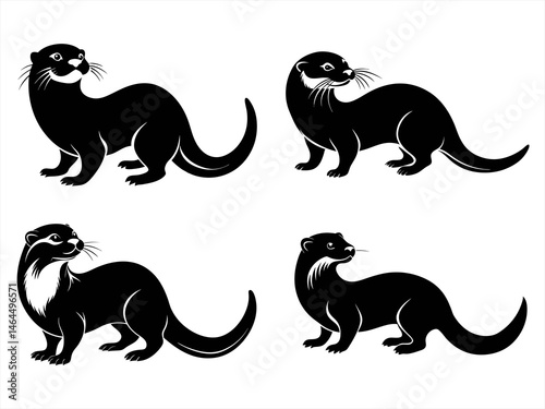 otter sihouette black vector bundle
