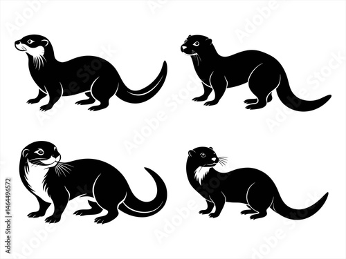 otter sihouette black vector bundle