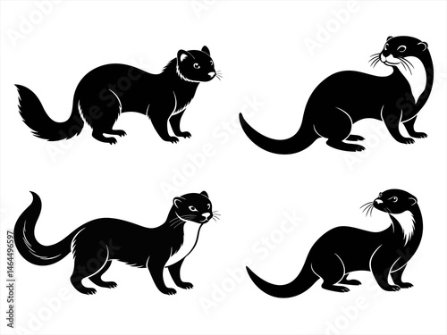 otter sihouette black vector bundle
