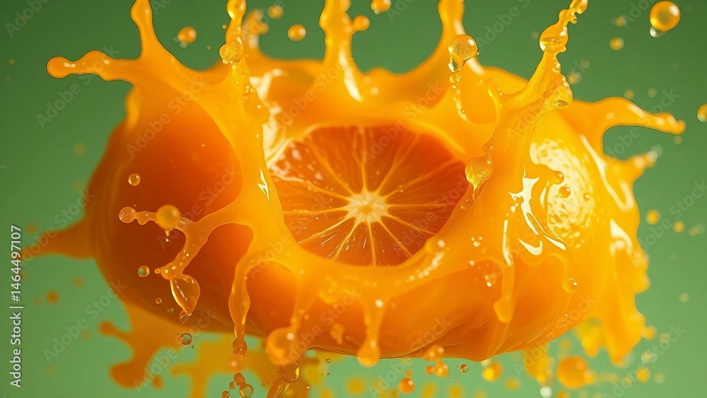 Vibrant orange juice splash with a pouch in the center 4K