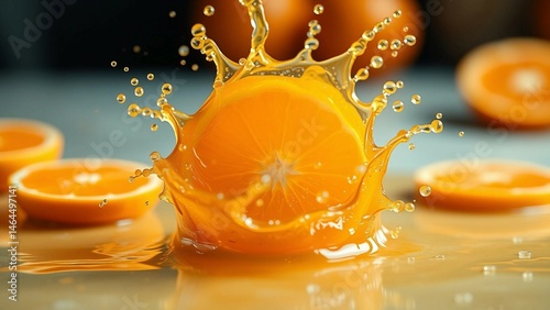 Obraz na płótnie Vibrant orange juice splash with a pouch in the center 4K w salonie
