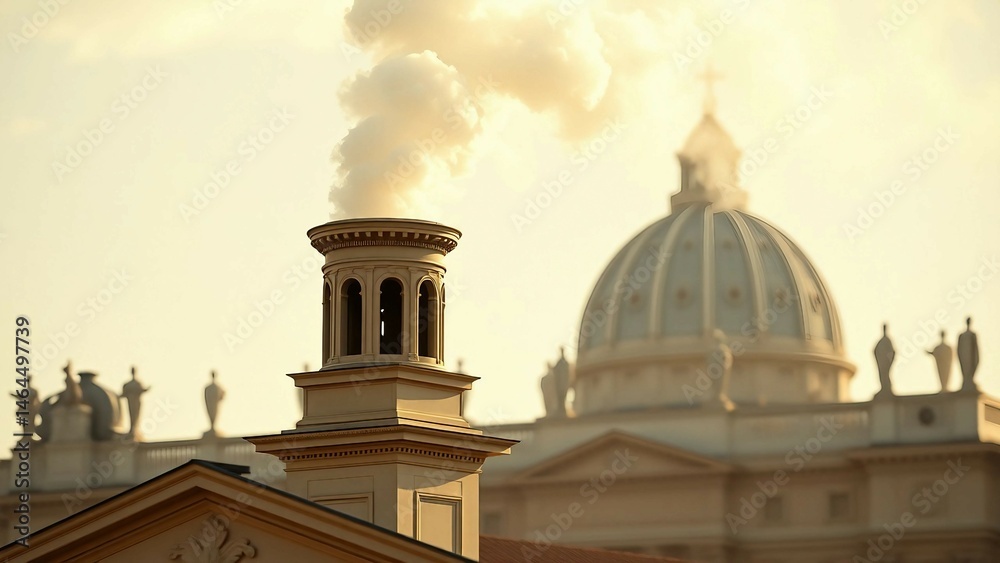 White smoke rises from the chapel chimney in Vatican City symbolizing the election of a new pope by