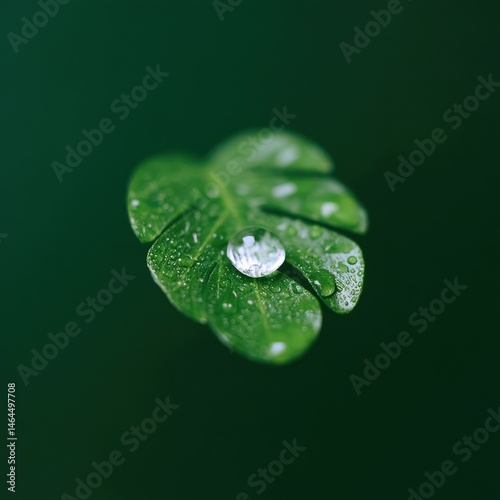 Beads of water on thick jungle leaf, lush green environment