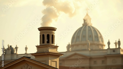 Obraz na płótnie White smoke rises from the chapel chimney in Vatican City symbolizing the election of a new pope by w salonie