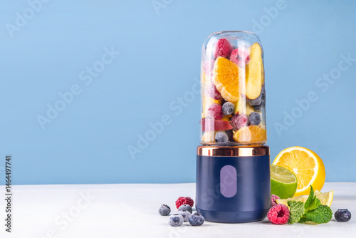 Healthy fruit and berry smoothie drink in portable blender