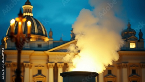 Obraz na płótnie White smoke rises from the chapel chimney indicating the successful election of a new pope during th w salonie