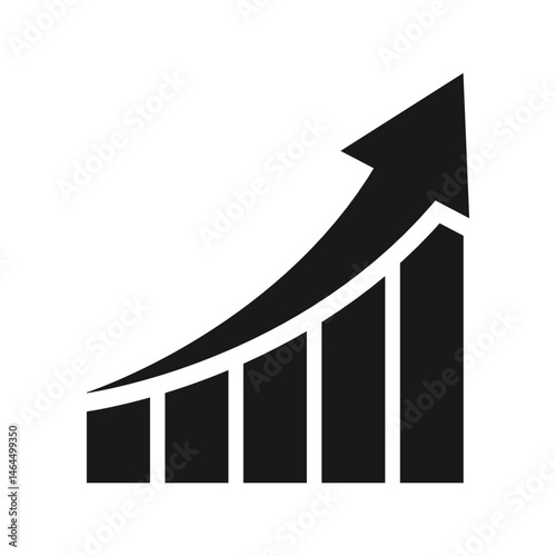 Arrow graph showing rising trend, boosting of business result, investment profit growing symbol. Growth arrow icon. Growing bar graph icon on circle line. Rising arrow symbol vector.