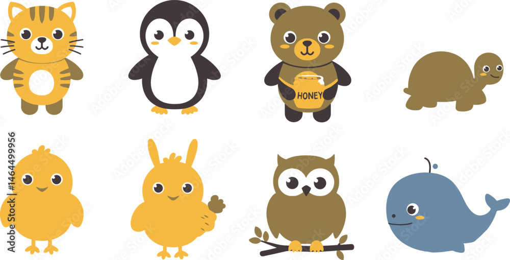 Naklejka premium Cartoon Zoo and Sea Animals Collection - Vector Graphics