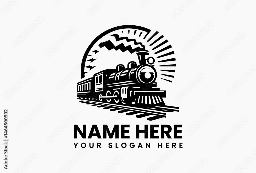 Obraz premium Stylized Train on Tracks Vector Graphic. Modern Railway Design