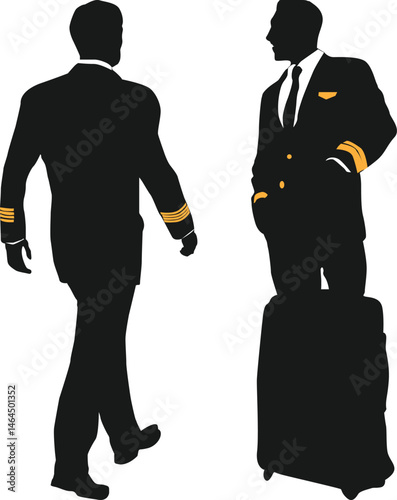 Aviation Pilot in standing pose full Body black silhouette illustratoin vol 03