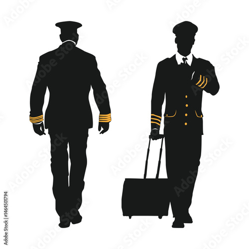 Aviation Pilot in standing pose full Body black silhouette illustratoin vol 01